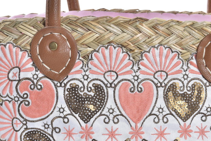 DKD Home Decor Bolso Capazo Mediterraneo Azul Rosa Seagrass 27 x 30 x 56 cm