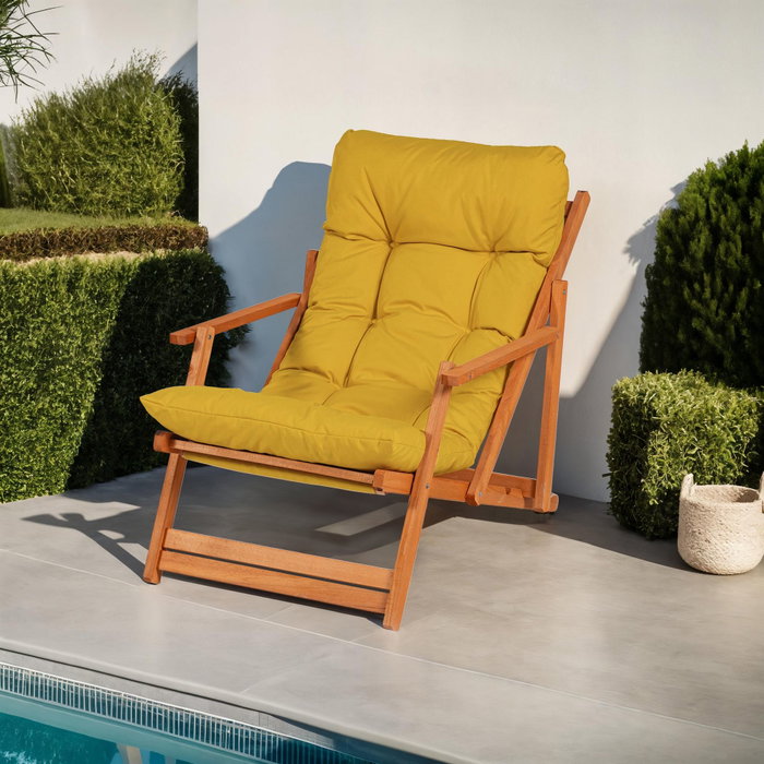 Hanah Home My008 - Silla de Jardín Madera de Haya Natural y Amarilla, Elegante y Duradera para Exterior
