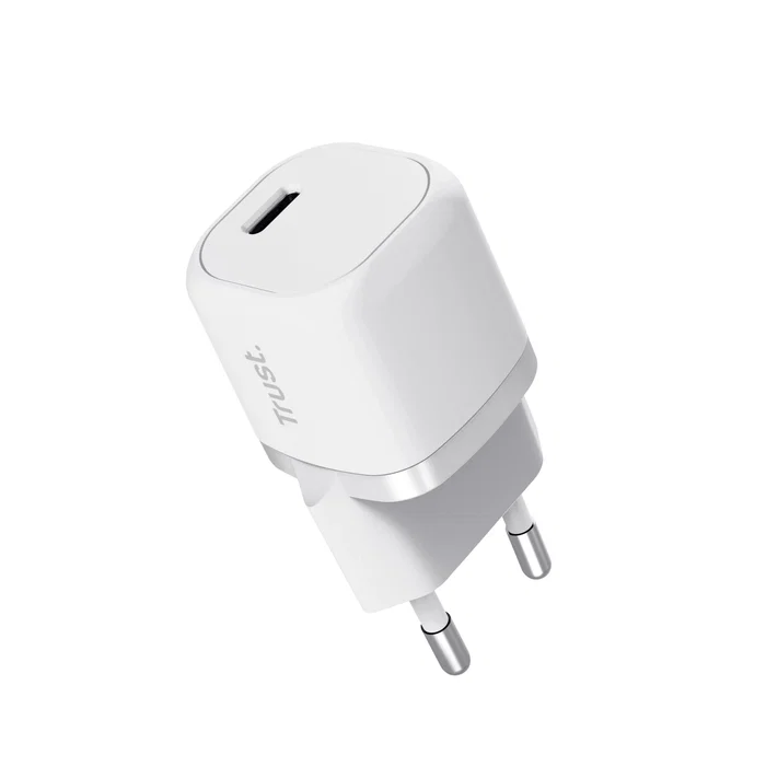 Trust Cargador Ultradelgado Maxo 20W USB-C PD 3.0 PPS con Enchufe EU, Blanco, Compacto para Viajes