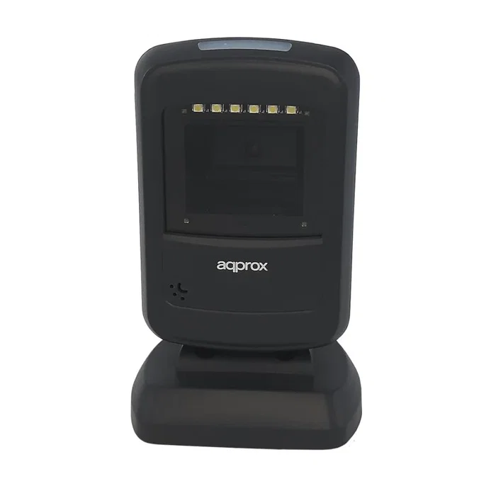 Approx appLS07DESK Lector de Códigos de Barras Fijo 1D/2D/QR Compacto, Escáner de Presentación USB para PC, CMOS, Negro y Gris