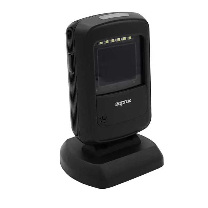 Approx appLS07DESK Lector de Códigos de Barras Fijo 1D/2D/QR Compacto, Escáner de Presentación USB para PC, CMOS, Negro y Gris