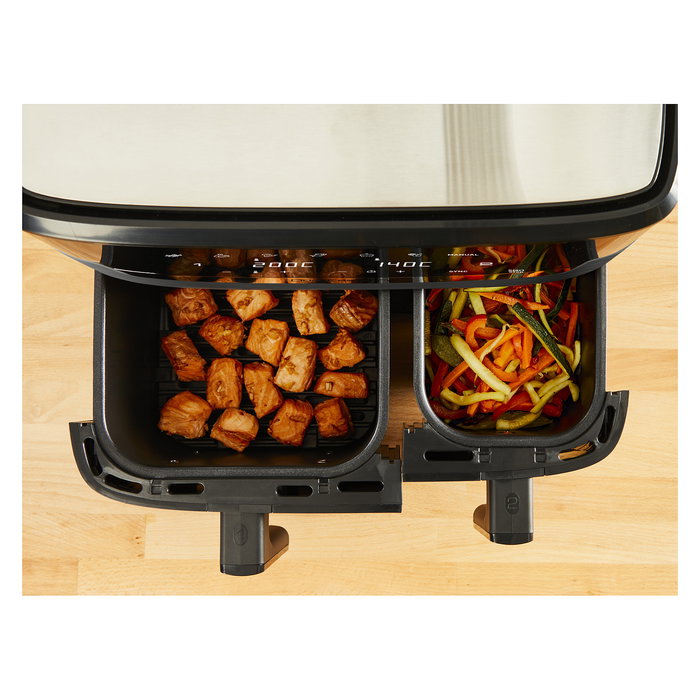 Tefal Dual Easy Fry & Grill EY905B Freidora de Aire Caliente 8.3L Doble, Independiente, Panel Táctil, 2700W, 8 Programas, Gris