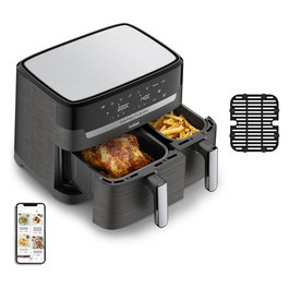 Tefal Dual Easy Fry & Grill EY905B Freidora de Aire Caliente 8.3L Doble, Independiente, Panel Táctil, 2700W, 8 Programas, Gris