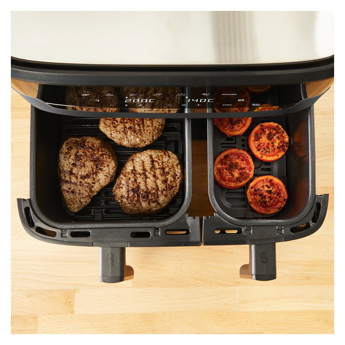 Tefal Dual Easy Fry & Grill EY905B Freidora de Aire Caliente 8.3L Doble, Independiente, Panel Táctil, 2700W, 8 Programas, Gris