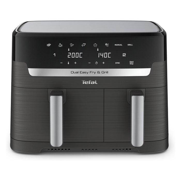 Tefal Dual Easy Fry & Grill EY905B Freidora de Aire Caliente 8.3L Doble, Independiente, Panel Táctil, 2700W, 8 Programas, Gris