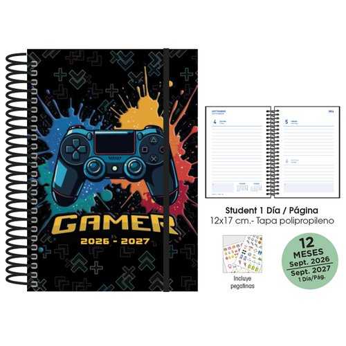 SENFORT Agenda Escolar Student 2026-27 Decorada Gamer Negro 120x170 mm SENFORT Agenda Escolar Student 2026-27 Decorada Gamer Negro 120x170 mm