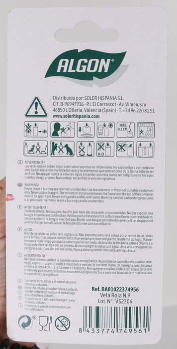 Algon Vela Roja N.9 8.3 cm (36 Unidades)