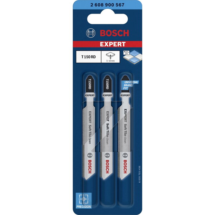 Bosch EXPERT Hojas de sierra caladora T 150 RD Soft Tile Clean, 3 piezas
