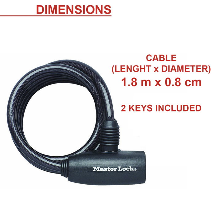 Master Lock Spiral Cable Lock 8mm 8126EURDPRO