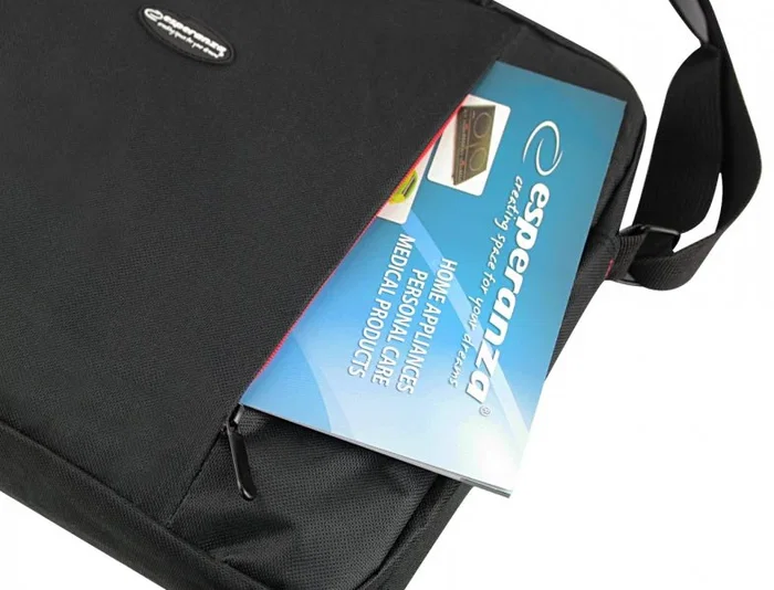 Esperanza Salerno ET192 Maletín Toploader para Portátil 15.6" Negro y Rojo con Bolsillo Frontal y Tirante para Hombro