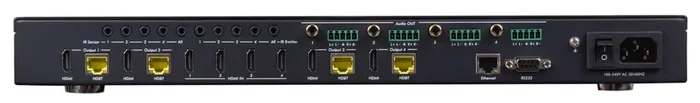 MUXLAB Matriz HDMI 4x4 HDBT POC 4K/60Hz con 4 Salidas HDMI y 4 Salidas HDBaseT, Transmisión hasta 150m, RS232, LAN