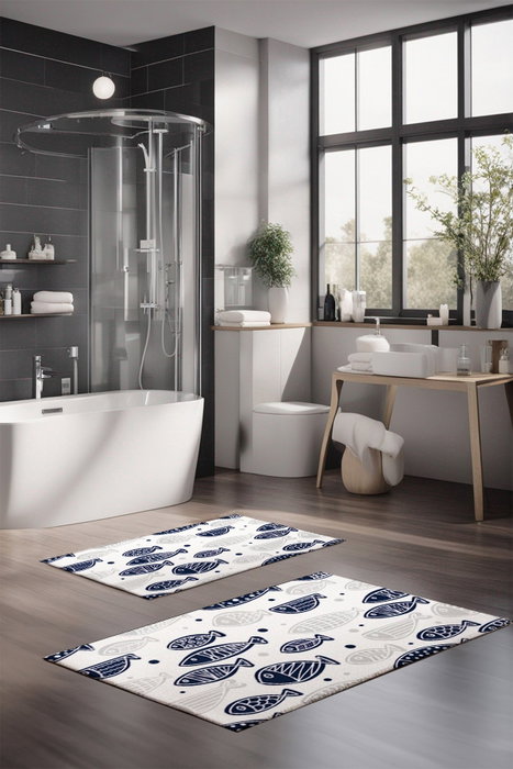 Mijölnir CT-5274 Juego de Alfombrillas de Baño 2 Piezas Poliéster Antideslizante Antibacteriano Lavable a Máquina 40x60cm y 60x100cm