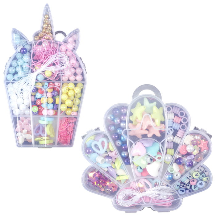 Jeux 2 momes Caja De 150 Cuentas Infantil para Crear Pulseras, Modelos Surtidos (Sirena, Unicornio), +5 Años