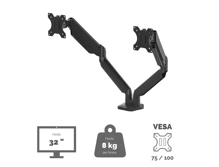 Fellowes Platinum Series Dual Arm Brazo para Doble Monitor Plano, Soporte Ajustable VESA hasta 9kg por Pantalla, 27 Pulgadas