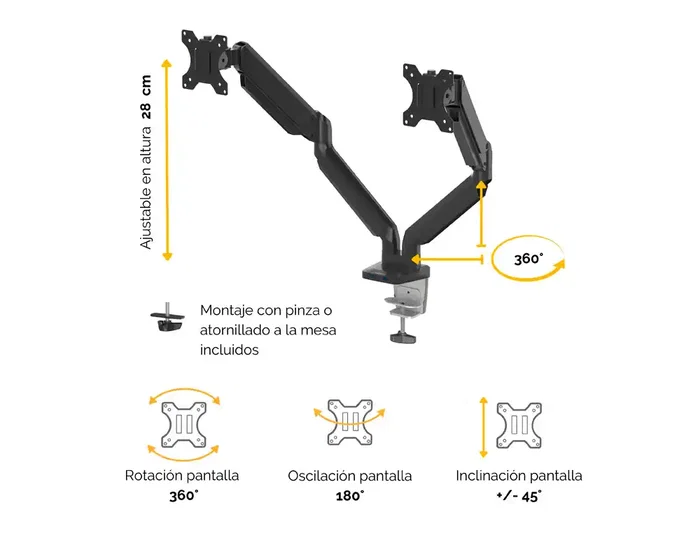 Fellowes Platinum Series Dual Arm Brazo para Doble Monitor Plano, Soporte Ajustable VESA hasta 9kg por Pantalla, 27 Pulgadas