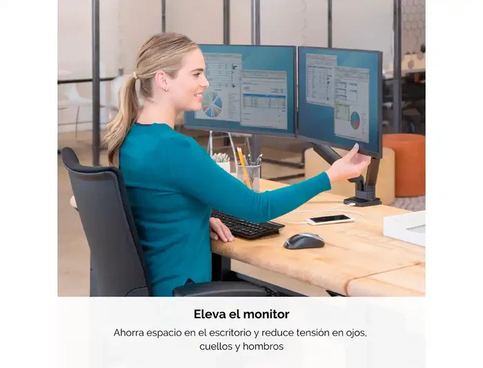 Fellowes Platinum Series Dual Arm Brazo para Doble Monitor Plano, Soporte Ajustable VESA hasta 9kg por Pantalla, 27 Pulgadas