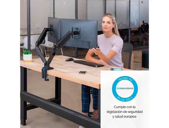 Fellowes Platinum Series Dual Arm Brazo para Doble Monitor Plano, Soporte Ajustable VESA hasta 9kg por Pantalla, 27 Pulgadas