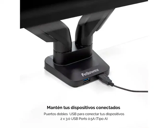 Fellowes Platinum Series Dual Arm Brazo para Doble Monitor Plano, Soporte Ajustable VESA hasta 9kg por Pantalla, 27 Pulgadas