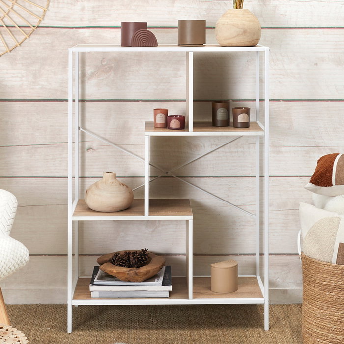 Home Deco Factory Estantería Edison 80x30x113 cm, Estilo Natural, Estructura Hierro, Baldas Madera, Color Blanco Home Deco Factory Estantería Edison 80x30x113 cm, Estilo Natural, Estructura Hierro, Baldas Madera, Color Blanco
