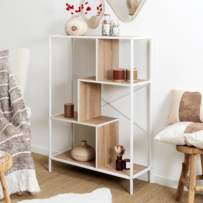 Home Deco Factory Estantería Edison 80x30x113 cm, Estilo Natural, Estructura Hierro, Baldas Madera, Color Blanco Home Deco Factory Estantería Edison 80x30x113 cm, Estilo Natural, Estructura Hierro, Baldas Madera, Color Blanco