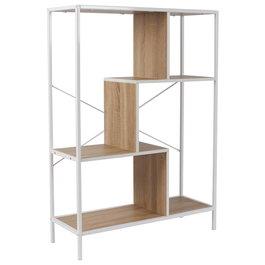 Home Deco Factory Estantería Edison 80x30x113 cm, Estilo Natural, Estructura Hierro, Baldas Madera, Color Blanco