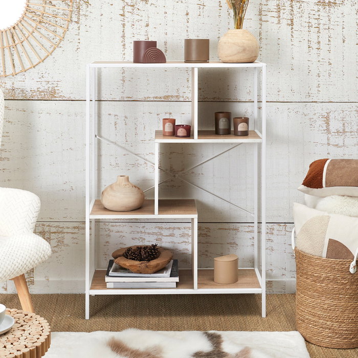 Home Deco Factory Estantería Edison 80x30x113 cm, Estilo Natural, Estructura Hierro, Baldas Madera, Color Blanco Home Deco Factory Estantería Edison 80x30x113 cm, Estilo Natural, Estructura Hierro, Baldas Madera, Color Blanco