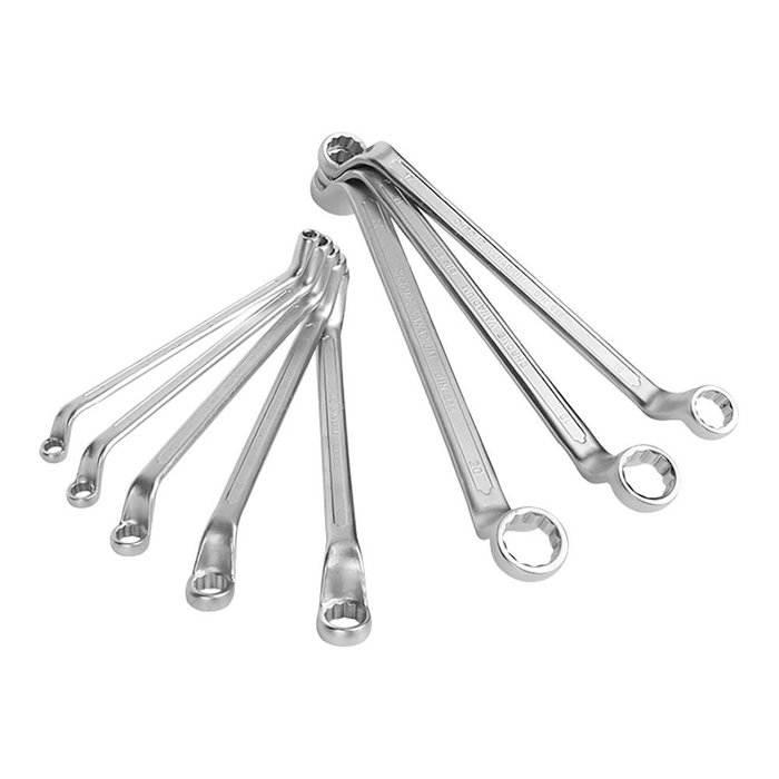 Workpro Llaves de Estrella Acodadas Dobles Juego 8 Piezas en Acero Cromo-Vanadio Forjado 6-22 mm con Soporte Workpro Llaves de Estrella Acodadas Dobles Juego 8 Piezas en Acero Cromo-Vanadio Forjado 6-22 mm con Soporte