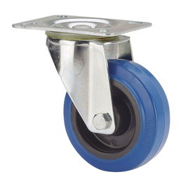 Ruedas Alex Rueda giratoria de goma con placa y eje de rodillos azul 130 kg Ø 12,5 cm