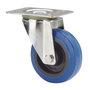 Ruedas Alex Rueda giratoria de goma con placa y eje de rodillos azul 130 kg Ø 12,5 cm