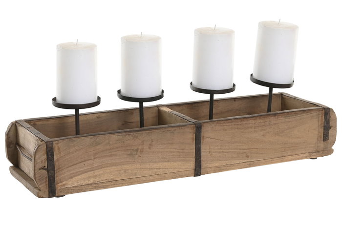 DKD Home Decor Portavelas de Teca y Hierro Molde Ladrillo