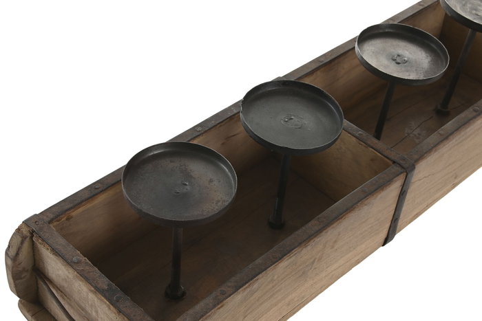 DKD Home Decor Portavelas de Teca y Hierro Molde Ladrillo