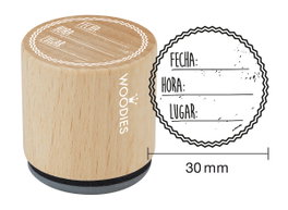 Woodies Sello de madera y caucho Fecha Hora Lugar 33x30mm