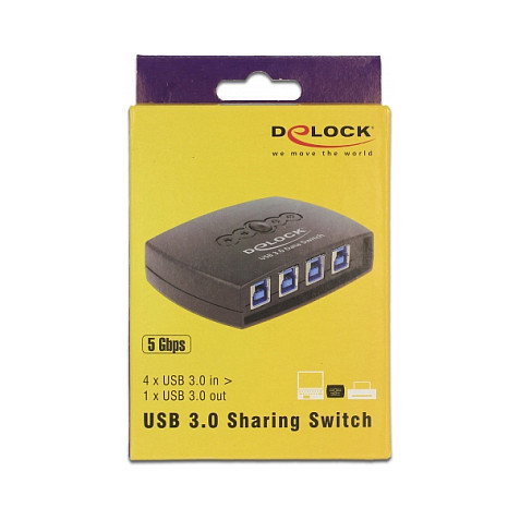 DeLOCK 87724 - Switch Compartidor USB 3.2 Gen 1 (3.0) de 4 Puertos a 1, 5 Gbps, Negro