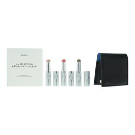 Blue Set Byredo: Colour Stick, Multifunctional, Eyeshadow Stick, 509, Solar Flare, 3.5 g + Colour Stick, Multifunctional, Eyeshadow Stick, Kumato Face, 3.5 g + Colour Stick, Multifunctional, Eyeshadow Stick, Flower Play, 3.5 g + Byredo, GWP Leather Pouch