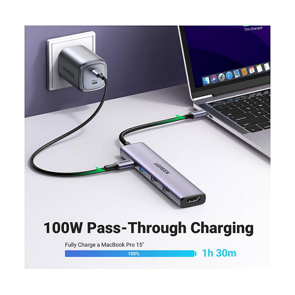 Ugreen 15495 Hub USB-C 5 en 1 con 100W PD y HDMI 4K