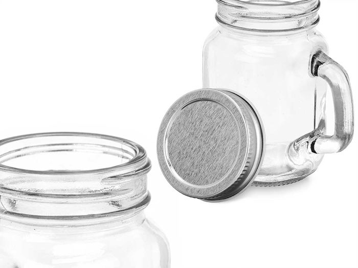 Vivalto Tarro Cuadrado Cristal Transparente con Tapa y Asa 120 ml - Transparente/Plata, 7 x 8.5 x 5 cm (Set de 48)