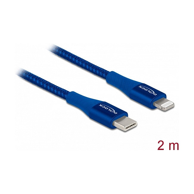 DeLOCK Cable de datos y carga USB Type-C a Lightning, 2 m, Azul, MFi DeLOCK Cable de datos y carga USB Type-C a Lightning, 2 m, Azul, MFi