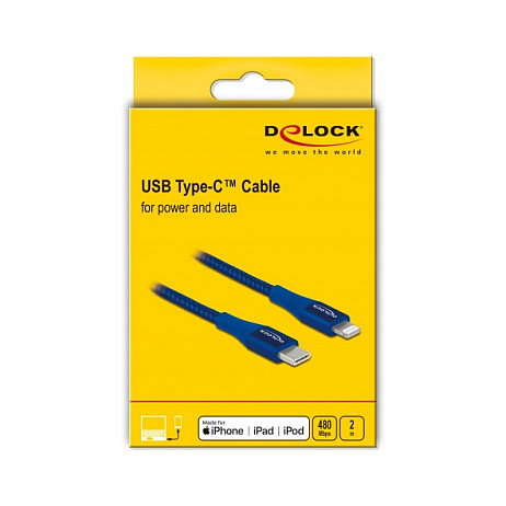 DeLOCK Cable de datos y carga USB Type-C a Lightning, 2 m, Azul, MFi DeLOCK Cable de datos y carga USB Type-C a Lightning, 2 m, Azul, MFi