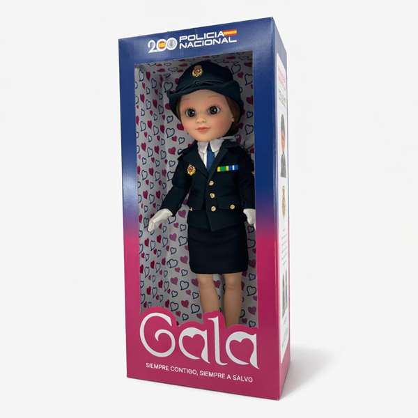 Berjuan Muñeca Gala Oficial de la Policía Nacional 44 cm, idiomas caja e instrucciones: español, inglés, portugués, francés