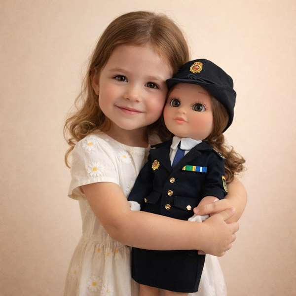 Berjuan Muñeca Gala Oficial de la Policía Nacional 44 cm, idiomas caja e instrucciones: español, inglés, portugués, francés