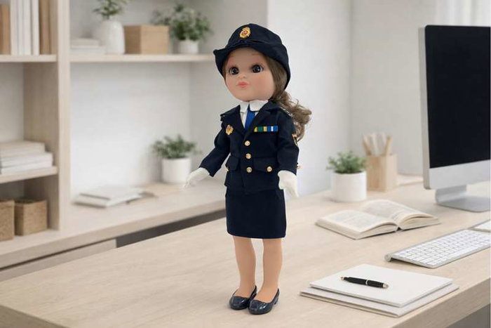 Berjuan Muñeca Gala Oficial de la Policía Nacional 44 cm, idiomas caja e instrucciones: español, inglés, portugués, francés