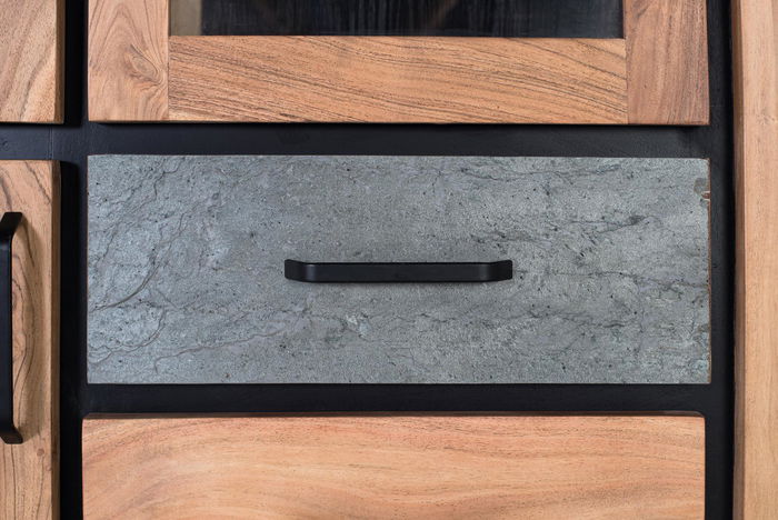 GINER Y COLOMER Aparador de Madera de Acacia 110 cm, con Luces LED, 3 Puertas y 3 Cajones, Estilo Artesanal Natural GINER Y COLOMER Aparador de Madera de Acacia 110 cm, con Luces LED, 3 Puertas y 3 Cajones, Estilo Artesanal Natural