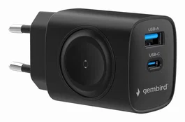 Gembird TA-UC-PDQCW20-01-BK Cargador Rápido USB de 20W con 2 Puertos (USB-C PD + USB-A QC 3.0), Negro, Para Móvil