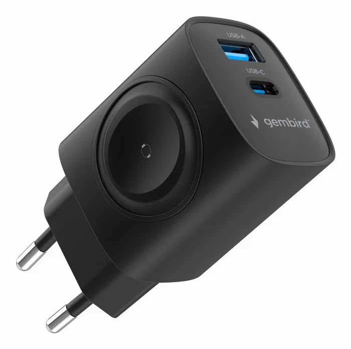 Gembird TA-UC-PDQCW20-01-BK Cargador Rápido USB de 20W con 2 Puertos (USB-C PD + USB-A QC 3.0), Negro, Para Móvil