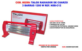 TALOX Estufa Halógena de Infrarrojos 3 Barras 600/1200 W NSB-C12