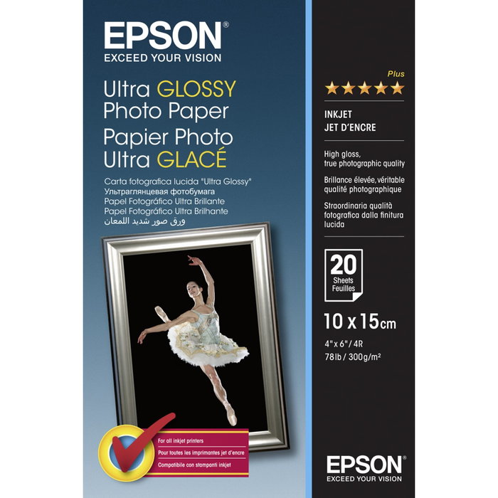 Epson Ultra Glossy Photo Paper 10x15cm, 20 Hojas, Brillo C13S041926 Epson Ultra Glossy Photo Paper 10x15cm, 20 Hojas, Brillo C13S041926