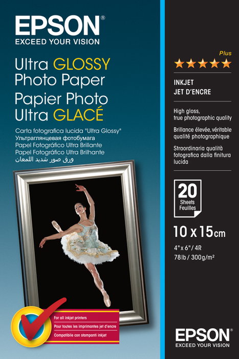 Epson Papel Fotográfico Ultra Glossy 10x15cm 300g, 20 hojas Epson Papel Fotográfico Ultra Glossy 10x15cm 300g, 20 hojas