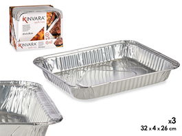 Kinvara Set de 3 Bandejas Rectangulares de Aluminio para Horno, 33.5x26x5.5 cm, 2000 ml, Color Plata (Set de 24)