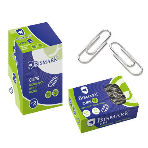 BISMARK Clip Nº2 32 mm Niquelado Caja de 100 BISMARK Clip Nº2 32 mm Niquelado Caja de 100