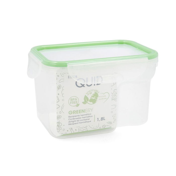 Recipiente Rectang Hermético Plástico Greenery Quid 13x18x11,5 cm - 1,8 L